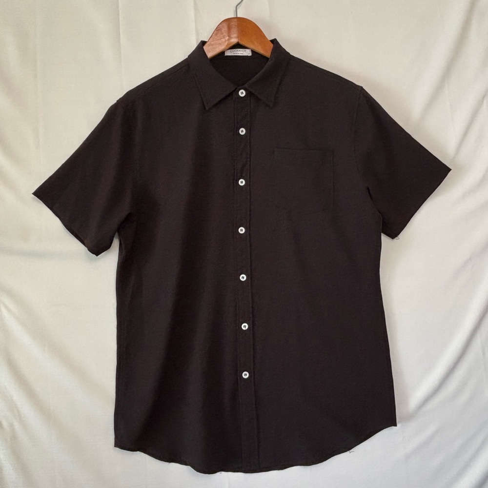 COOFANDY Black Button Front Short Sleeve Shirt Size Small